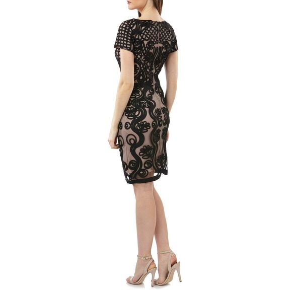 New! JS COLLECTIONS Women's Soutache Embroidery Sheath Dress Size 10 Black/Nude - Picture 3 of 6